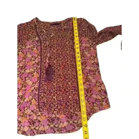 prAna Womens Floral Boho Peasant Tasseled Blouse Long Sleeve Top Pink Small - Picture 9 of 9